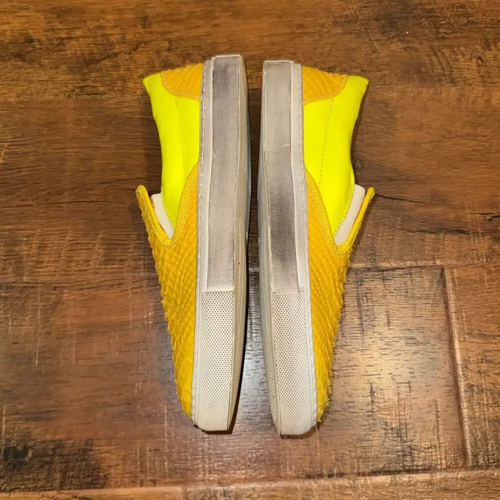 GIENCHI Made in Italy Yellow Embossed Crocodile Print Slip On Sneakers Shoes